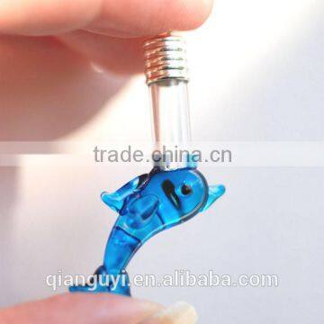 High quality blue cute Dolphin shape glass pendant charm women jewelry Name on rice jewelry art glass perfume vial