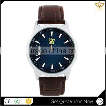 Trade assurance coffee genuine leather big black dial alloy watch case quartz watch men Y019