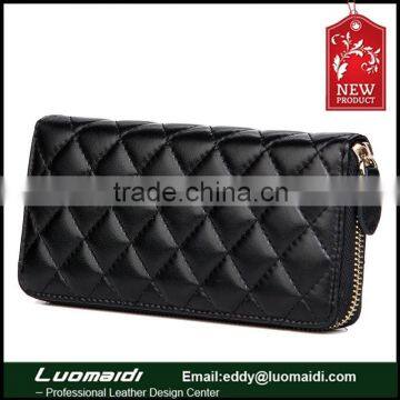 Customize genuine sheep skin lingge pattern purse for ladies, women long wallet, ladies party clutch purse