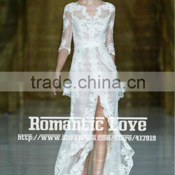 R13608 2013 Barcelona summer show front split sexy V-neck long sleeve lace wedding dress