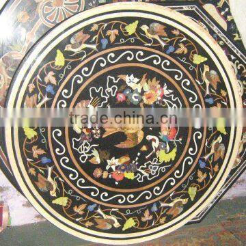 Round Marble Inlay Dining Table Top , Marble Inlay Table Tops