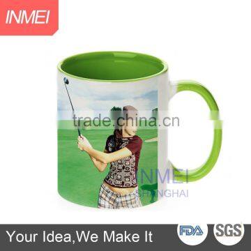 11oz inner and handle color mugs light green, color mugs sublimation