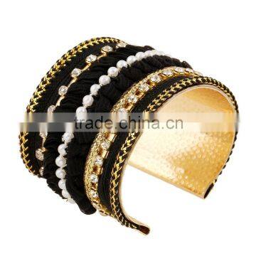 High Quality Women Europe and America Exaggerate Gold Metal Weave Bracelet Wide Bangles Fine Jewelry Cuff Bracelets