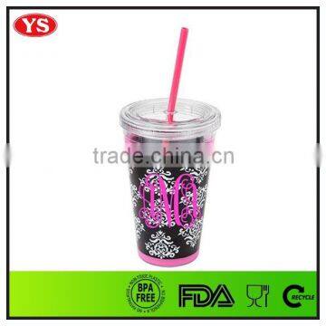 16oz Bpa Free Double Wall Photo Insert Acrylic Tumbler With Straw