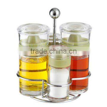 SINOGLASS 4pcs Oil & Vinegar Set With Rack Borosilicate Glass