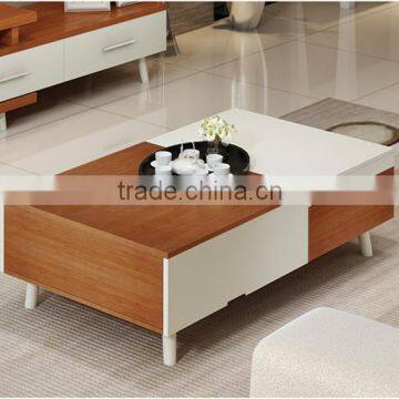 The Glossy PVC White and Wood Grain Coffee Table photo-2
