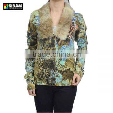 Cashmere Fur Collar Print Cardigan,Women Printed Cardigans