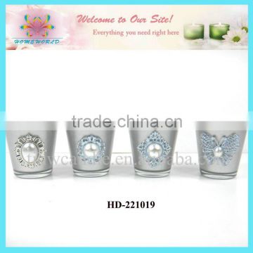 silver painting glass candle holder with decoration