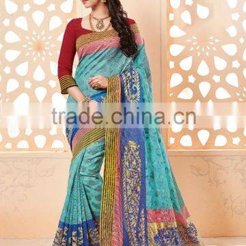 Captivating Turquoise Khadi Silk Saree/Traditional Indian Sarees