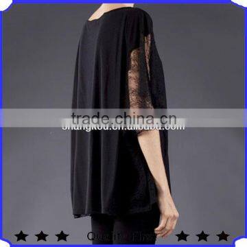 Oversized Tops Viscose blend Lace Insert Sleeve Latest Design Ladies Tops