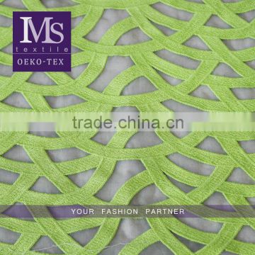 High quality newest design mesh embroidery green lace fabric water soluble