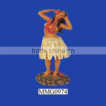 Girl in singing pose with natural skirt poly resin hula girl figurine