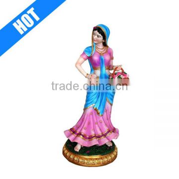 Customized Resin Decorative Radha with Flower Basket