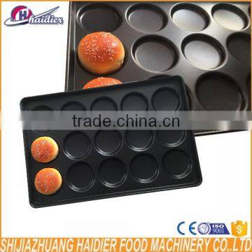 High quality 15 grooves aluminum alloy hamburger teflon coated baking tray round brea baking tray