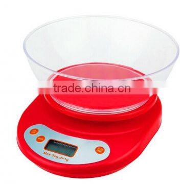 Portable plastic kitchen scale with bowl