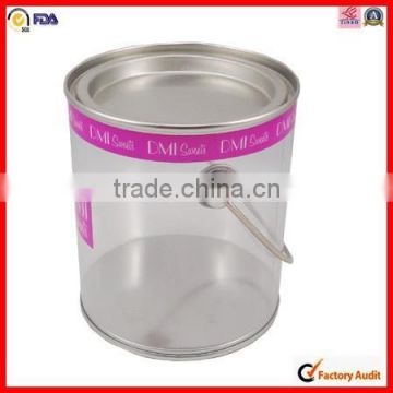 transparent bucket with tin lid and handle