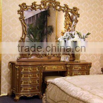 European French Style Fine Carved Upholstered Golden Trim Bisini New Product Bedroom Set photo-3