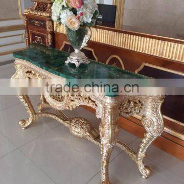 Antique European Natural Malachite Top Console Table, Fine Carved Decorative Console Table