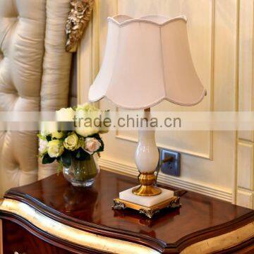 European design white jade lamp body metal accessory fabric lampshade living room table lamp