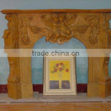 Brown Polished Marble Fireplace for Home Decoration photo-3