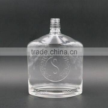 Wholesale Clear Transparent Glass Bottle Cognac Brandy Tequila Bottle 1000ml