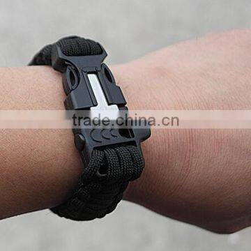 Outdoor Camping Steel Shackle Rope Buckle Whistle Gear Flint Fire Starter Scraper Survival Bracelet photo-2