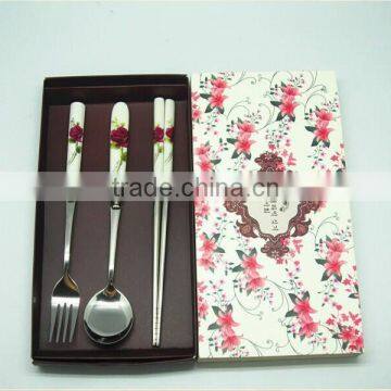 Cutlery Set Stainless Steel, Ice Cream Spoon With Porcelain Handle, Kroean Style Cutlery Set With Promotion Gift Box photo-3