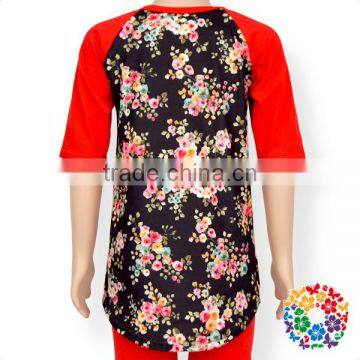 Smocked Children Clothing Wholesale 1/2 Sleeve Floral Raglan Children's T-shirts photo-2