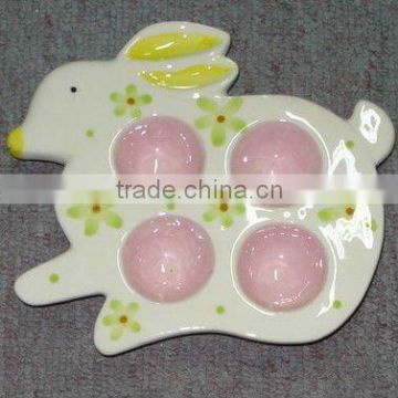 hot sale easter ceramic egg holder with rabbit design