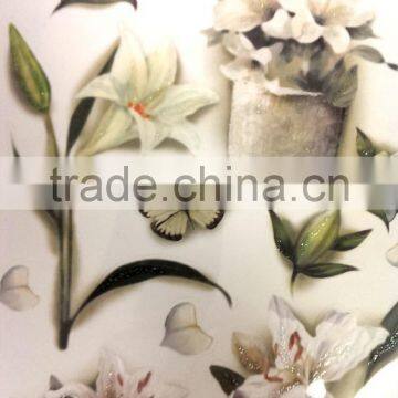 White Elegant Lily & Butterfly Design Sticker, Classic Decorative Shinny Glitter Sticker