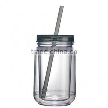 16OZ Mason Jar Cup Blank Clear Double Wall Insulated Tumbler Travel Mug Straw photo-3