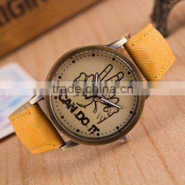 Wholesale Factory Price Free Sample Colorful Printing Thumbs up Leather Strap Quartz Watch photo-4