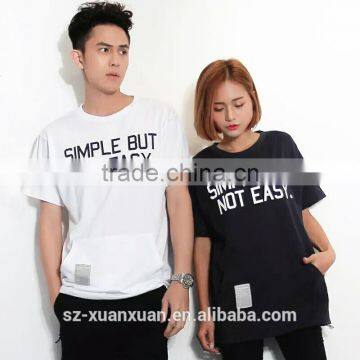 Wholesale plain couple short sleeve letter printing t-shirt with pocket 2016