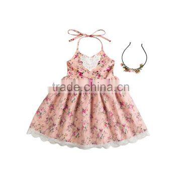 Boutique baby clothing girl spring dress girl flower dress with headband