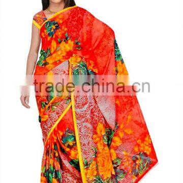 Printed Saree With Blouse Material and 4 Different Color photo-3