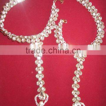 GOLD Tone Crystal Pearl PAYAL Anklets Toe Ring Barefoot Sandal photo-2