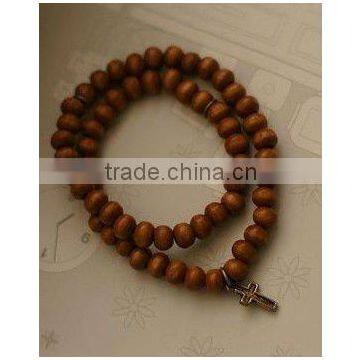 brown wood bead bracelet vintage cross charm bracelet religious jewelry