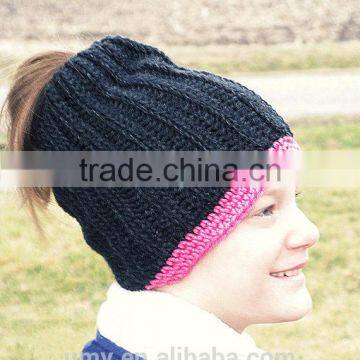 Bun Beanie Running Ponytail Toque Hat