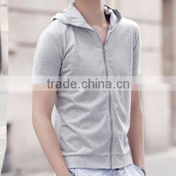 Hot Sale Custom Cotton/spandex Men's Short Sleeve Black Hoodie photo-4