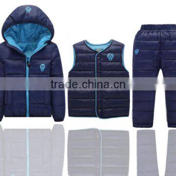 Custom Made New Design Casual Children Kids 3 Pcs Winter Clothing Sets(jacket+vest+pants) photo-3