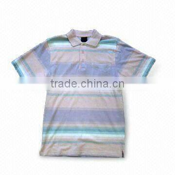 100% Cotton Yarn Dyed Men's Polo T-shirt with Collar and Buttons