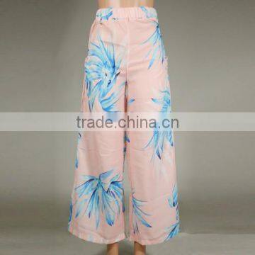 2017Women Casual Pants loose printed leaf pattern pink