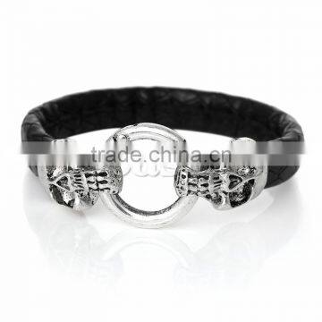 Custom Fashion PU Leatheroid Bracelets Black Skull Halloween Clasp 22cm x1.6cm2 PCs