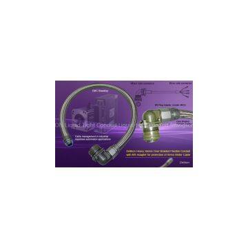 Delikon Heavy Series Over Braided Flexible Conduit with MS Adapter for Servo Motor Cable in industrial machines automation.