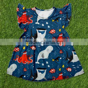 print With sharks and octopus girl pearl coat wholesale boutique Summer cool clothes short ice cloth