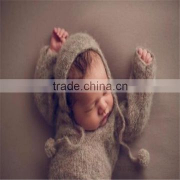 Newborn long sleeve romper knit mohair hooded romper newborn overall baby badysuit onesie boy outfit photography prpos