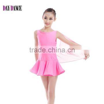 Girls Latin Dancewear Costumes Sleeveless Shoulder Yarn Performance Dress