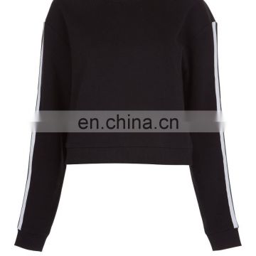 Sexy Black Stripe Sleeve Cropped Sweatshirt cotton hoodies with longer sleeves