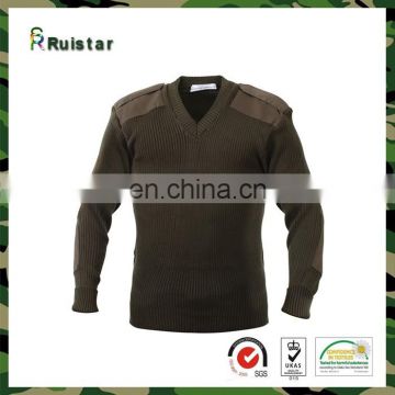 Dark Brown Combat V Neck Military Pullover