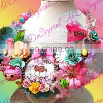 Carousel Unicorn Fantasy Lalaloopsy Garden Floral Statement Necklace